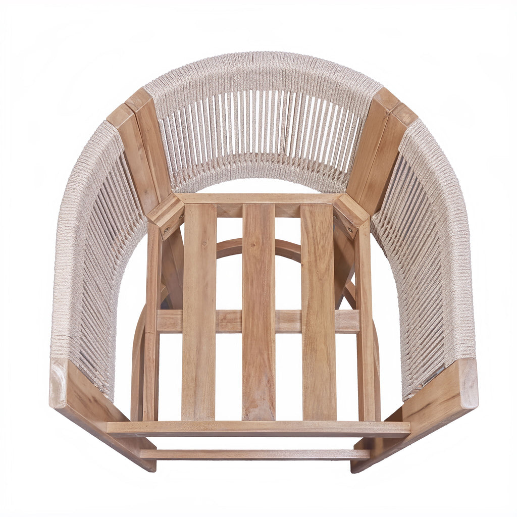 Modern Matera Barstool (Set of 2) With Wraparound Back And Rope - Teak / Beige