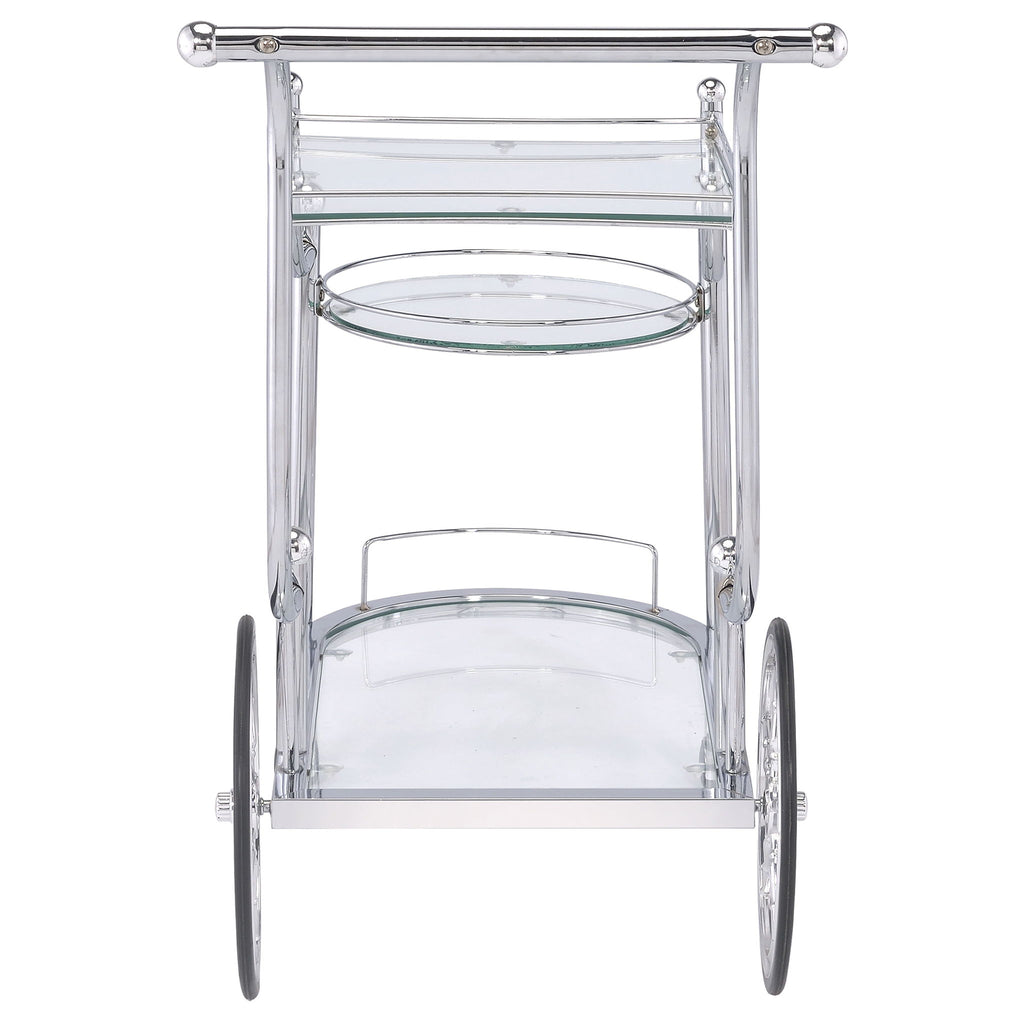 Reia - 3 Tier Cart With Casters & Tempered Glass Design - Chrome