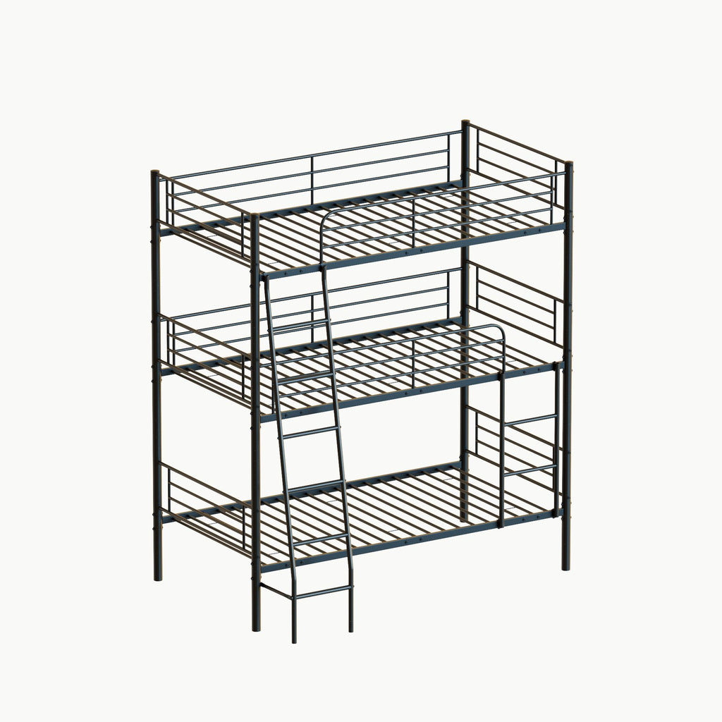 Twin Size Metal Triple Bunk Bed For Bedroom And Dormitory, Convertible Into 3 Separate Beds - Black