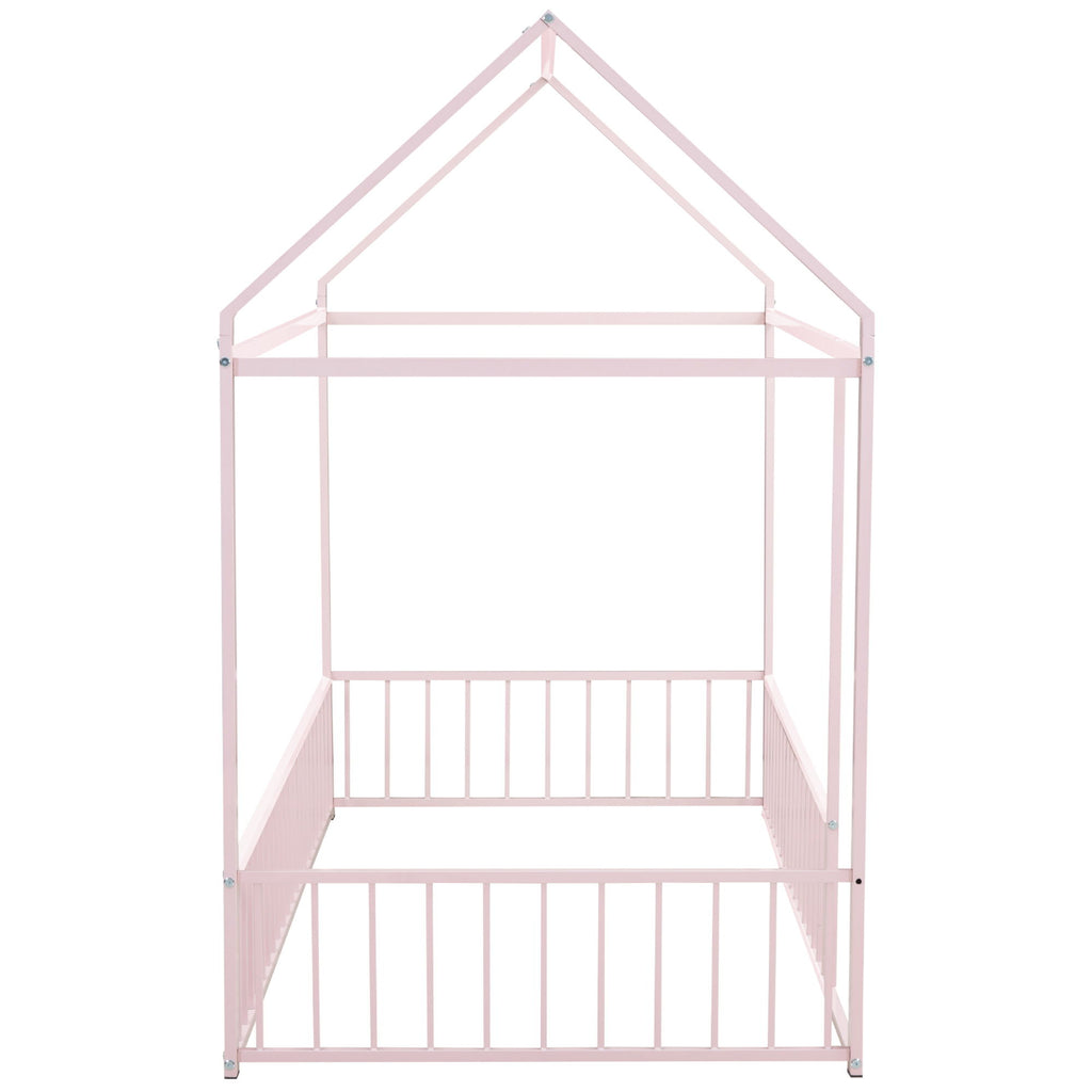 Metal Bed House Bed Frame With Fence