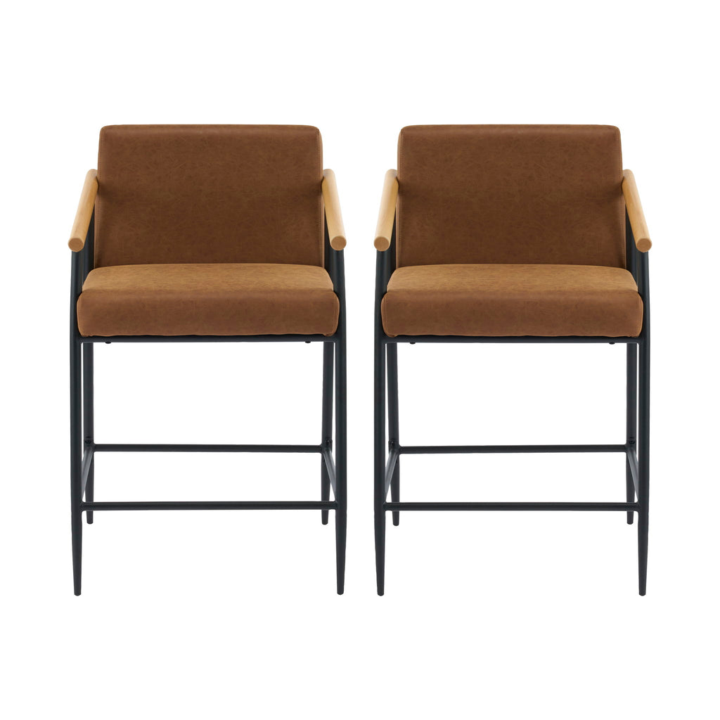 Mid Century Modern Counter Stool Set With Iron Frame