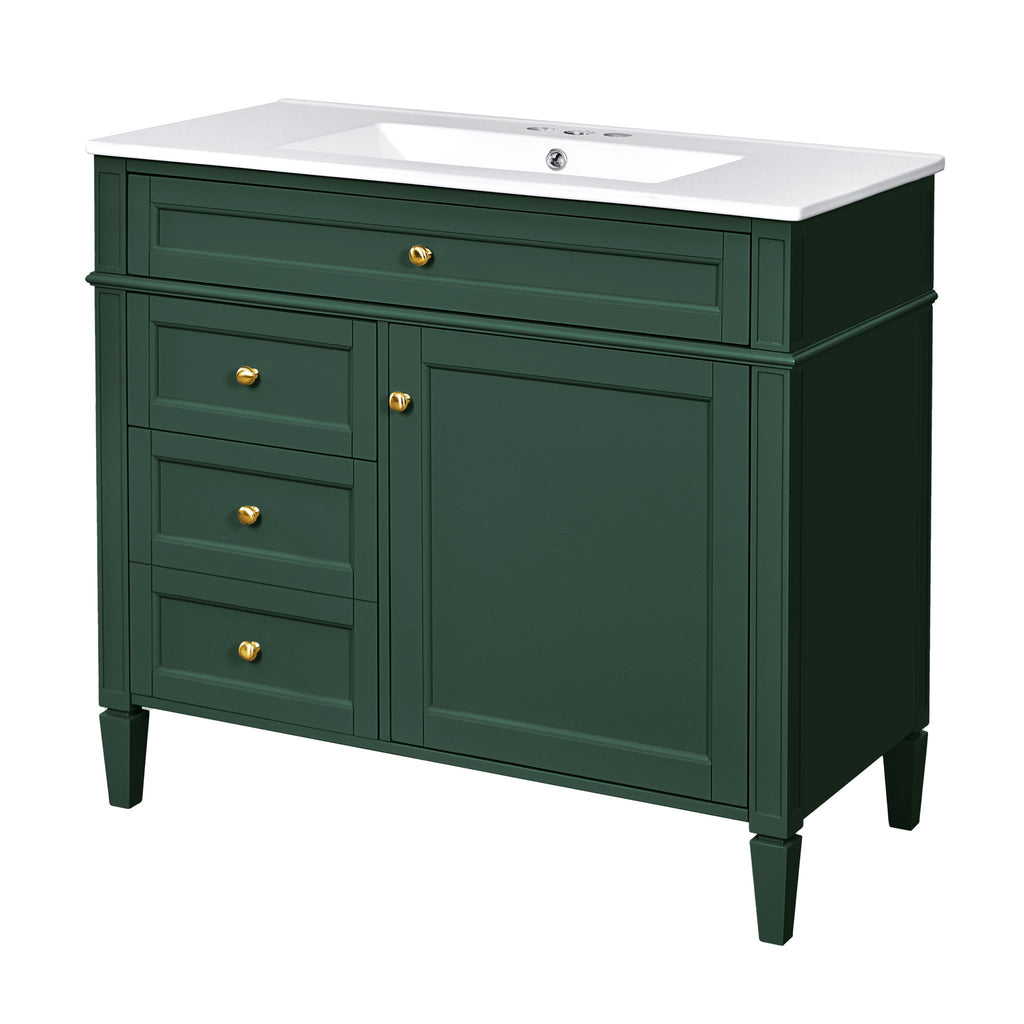 Bathroom Vanity With Mirror Cabinet, Single Sink With 2 Soft Closing Doors And 4 Drawers