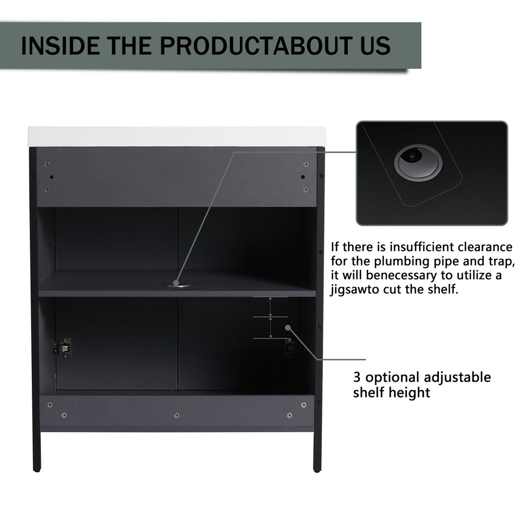 Modern Freestanding Bathroom Vanity With Resin Sink & Soft Close Cabinet Doors