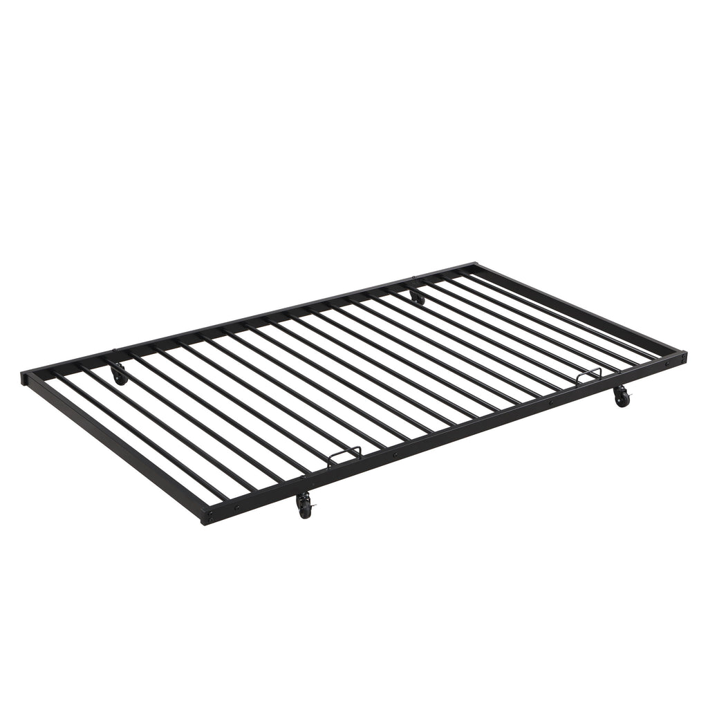 Twin Over Full Modern Metal Bunk Bed With Trundle - Black
