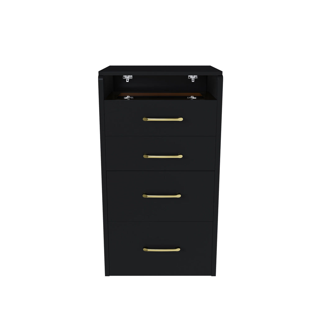 3 In 1 Vanity Desk With Open Top Mirror, Glass Desktop Makeup Set With 3 Drawers, Compact Dressing Table For Bedroom - Black