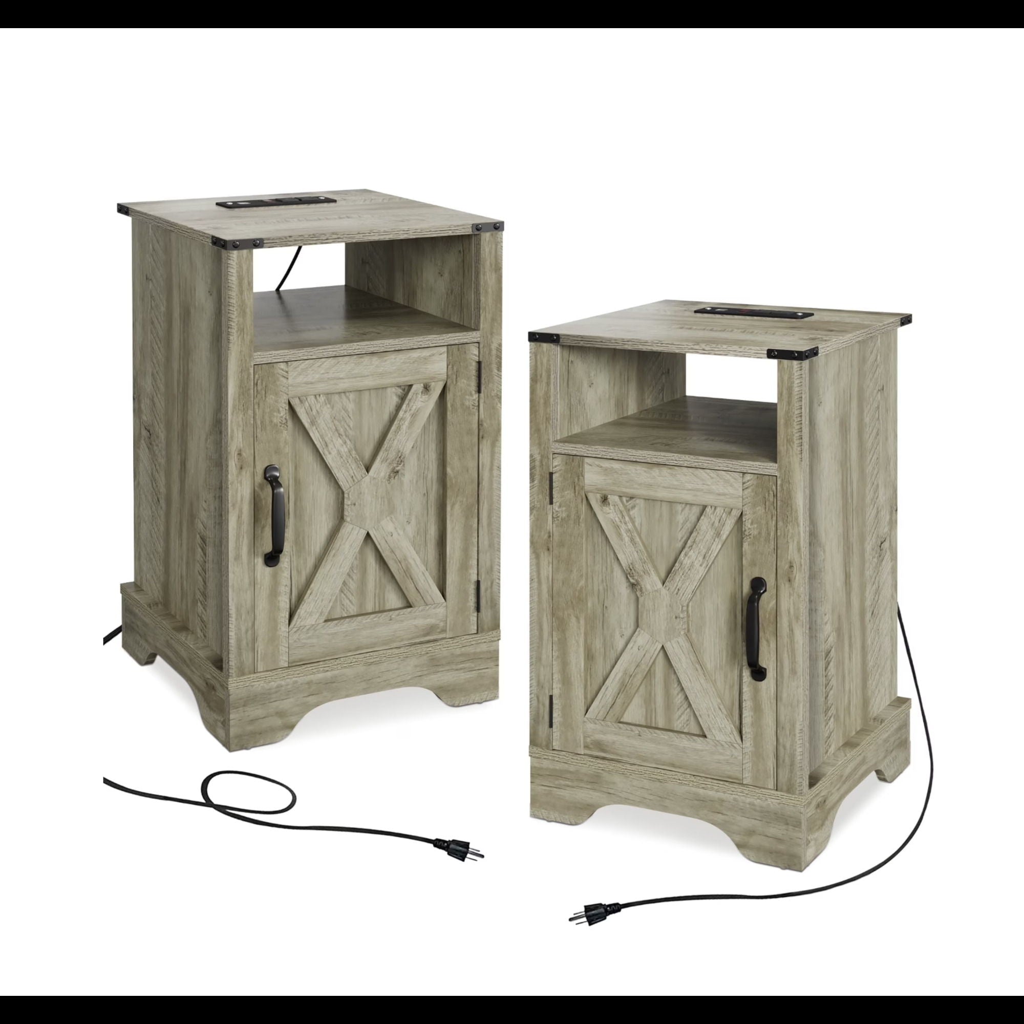 Farmhouse Nightstand, Charging Station & Storage