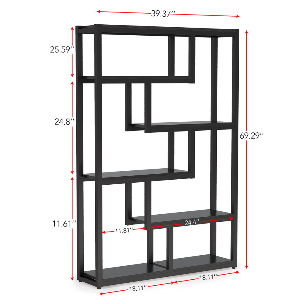 6 Tier Etagere Bookcase With Asymmetrical Shelves For Living Room