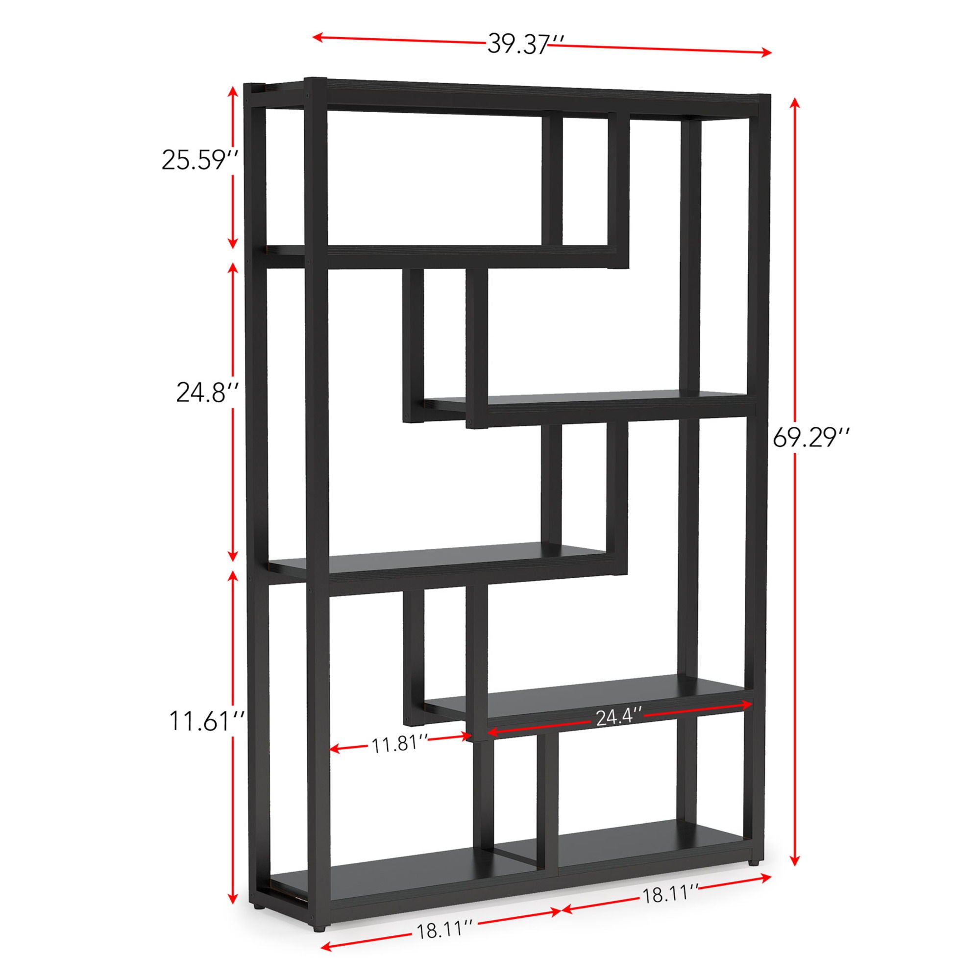 6 Tier Etagere Bookcase With Asymmetrical Shelves For Living Room
