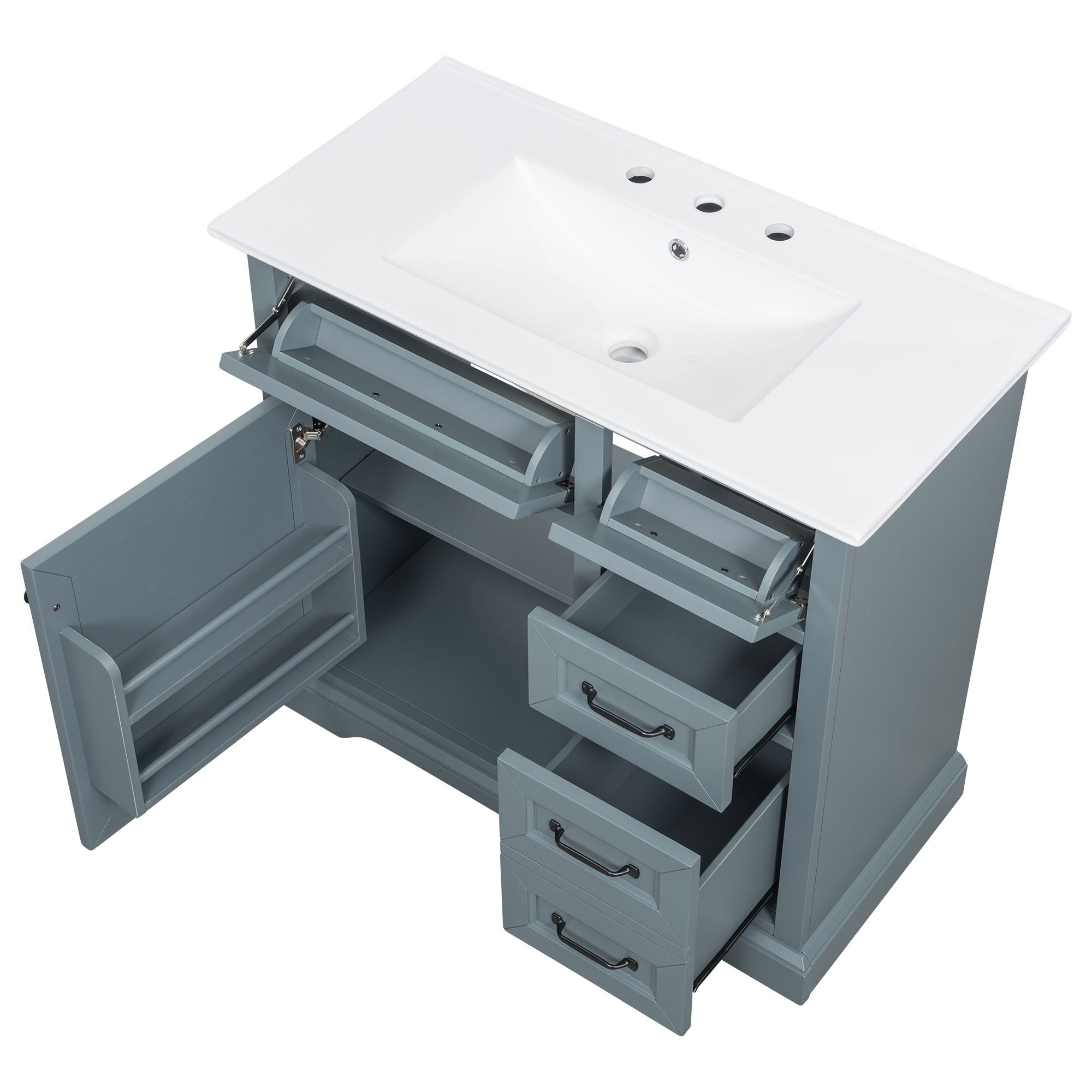 36" Bathroom Vanity With Sink, 2 Tip-Out Drawers, Soft Close Hinges
