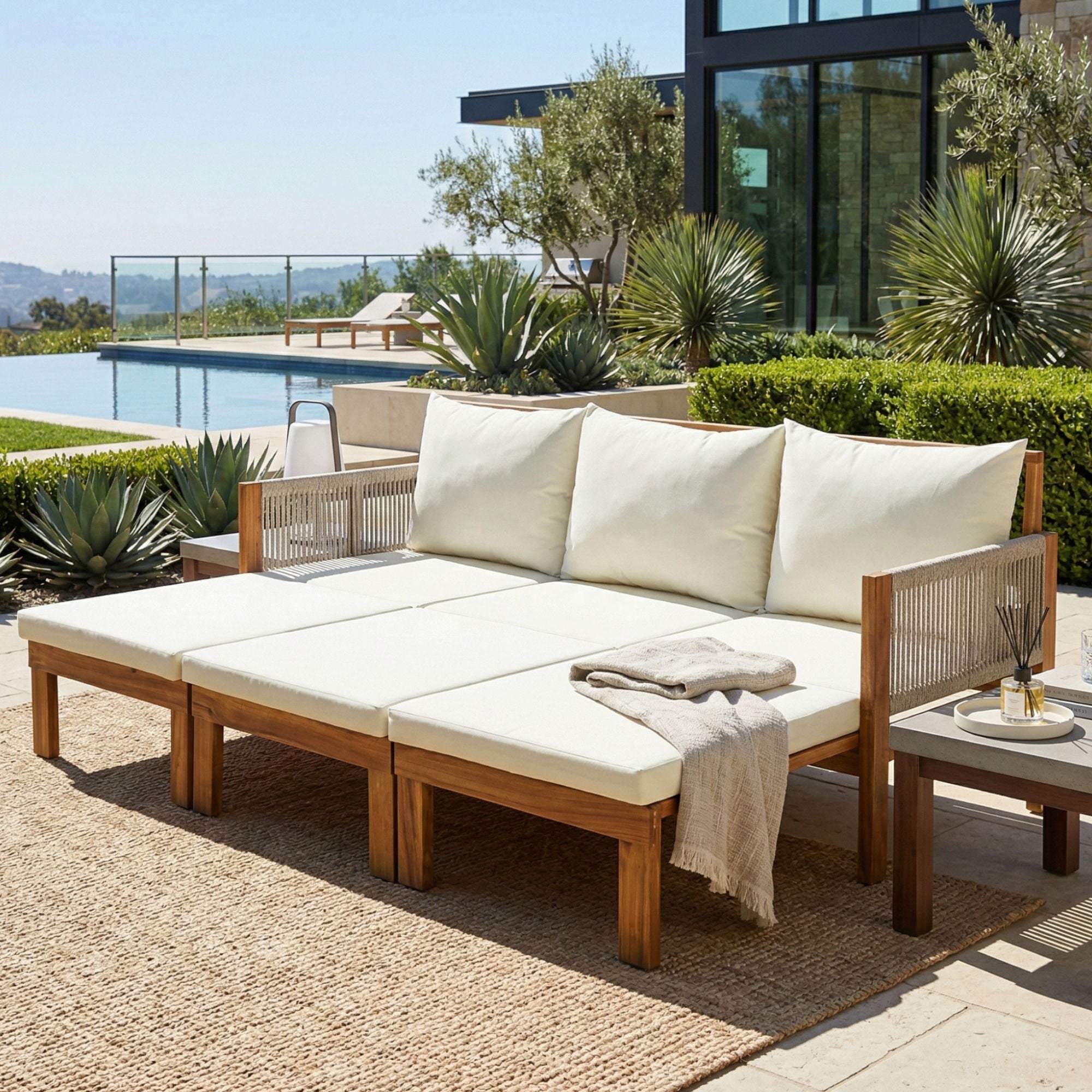 Outdoor Daybed, Patio Sofa Bed, 3 Seat Convertible Sunbed