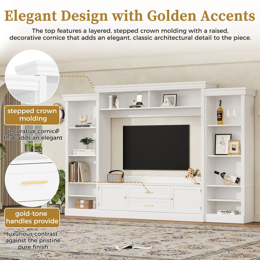 Elegant Entertainment Center Wall Unit With Bookshelves