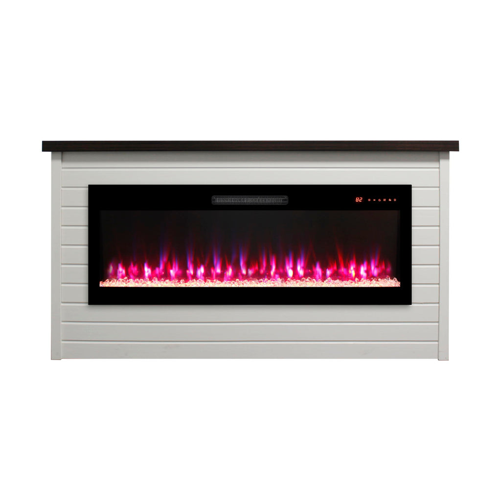 65" Electric Fireplace With Wall Mantel, 50" Fireplace Insert Heater, Remote Control, Timer For Living Room - Antique White