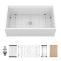 Workstation Single Bowl Apron Front Kitchen Sink - White