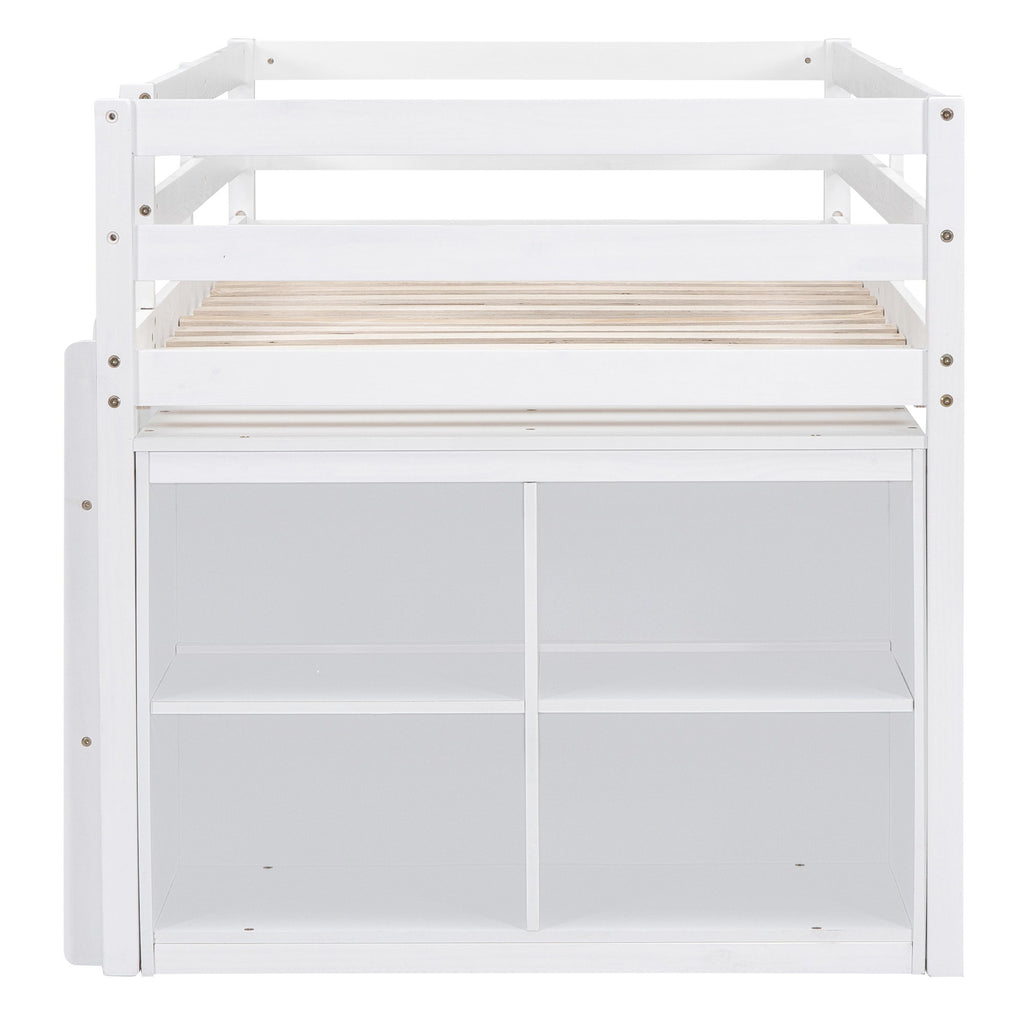 Loft Bed With Retractable Writing Desk And 4 Drawers, With Lateral Portable Desk And Shelves