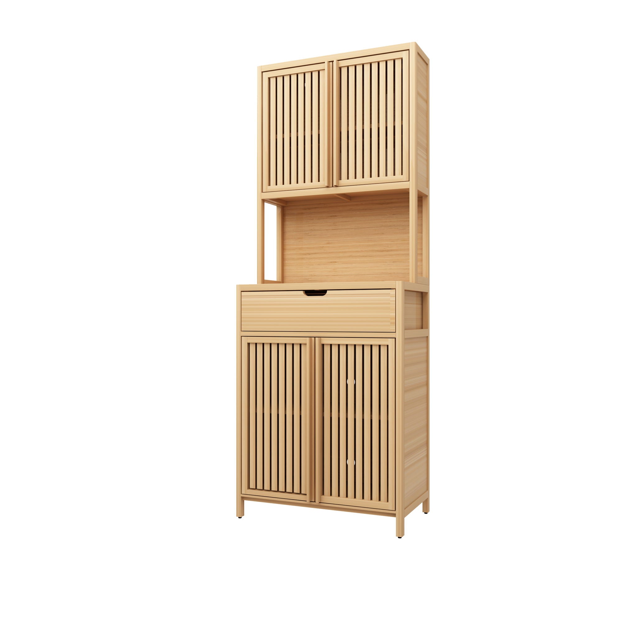 Rustic Cottage Style Double Door Bamboo Storage Cabinet With High Capacity For Main Living Spaces - Natural