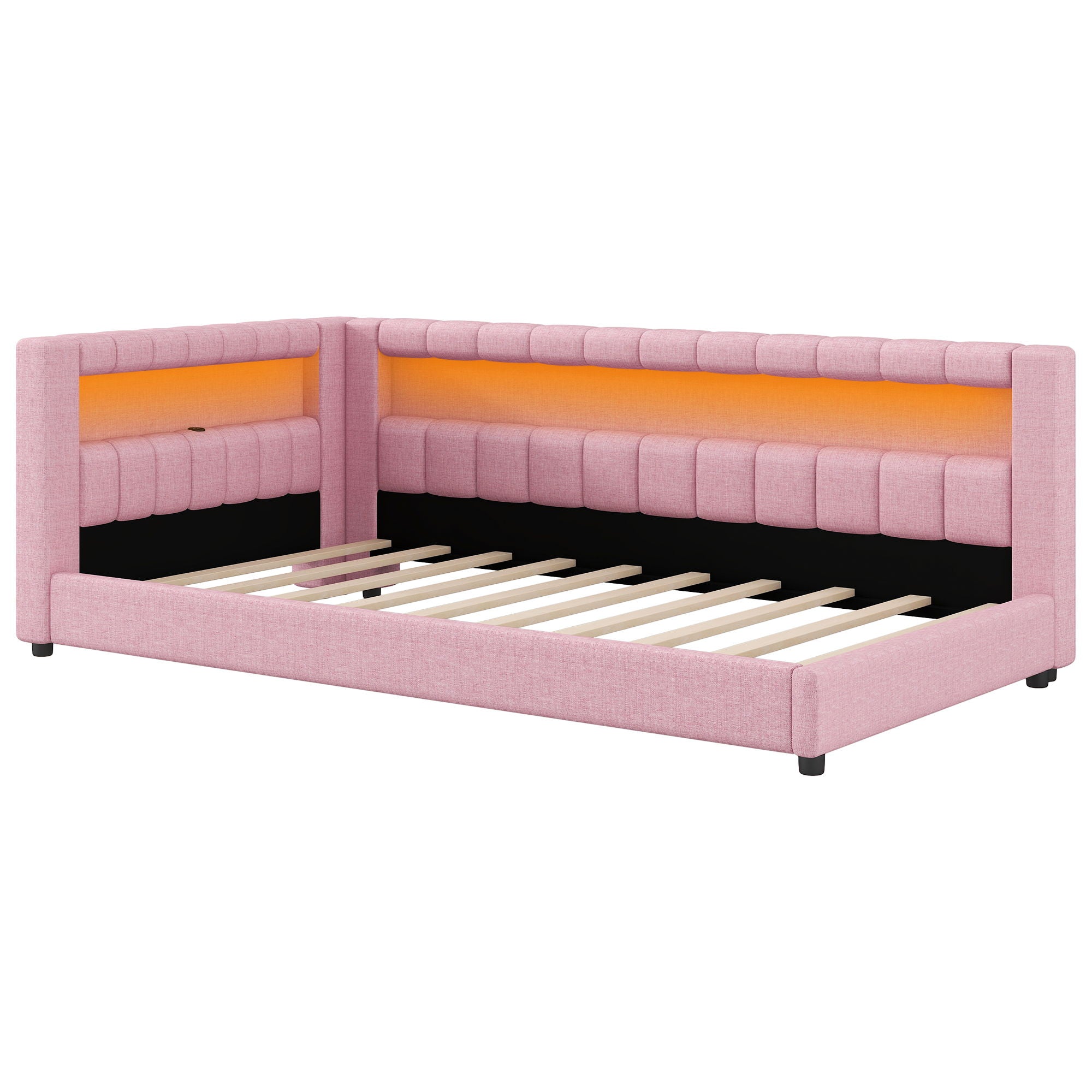 Upholstered Platform Bed With LED Belt And USB Ports