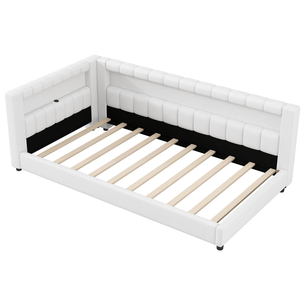 Upholstered Platform Bed With LED Belt And USB Ports