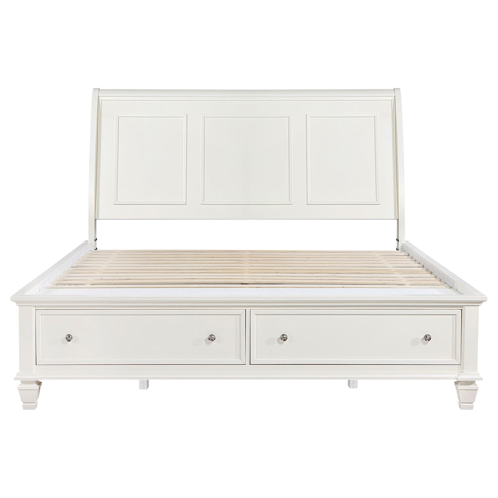 Dennis - Eastern King Storage Panel Bed With Carved Headboard And Built In Drawers - Cream White