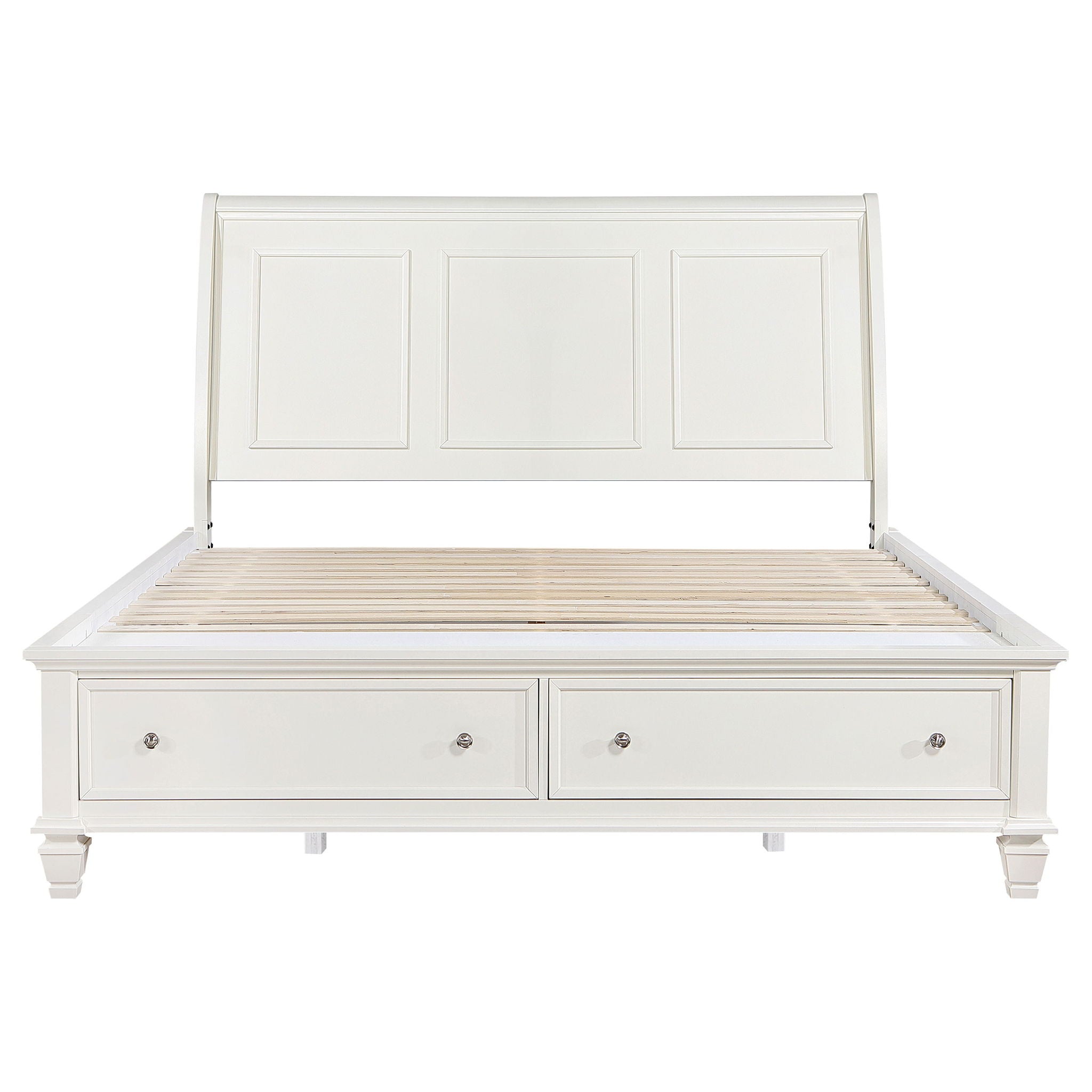 Dennis - Eastern King Storage Panel Bed With Carved Headboard And Built In Drawers - Cream White