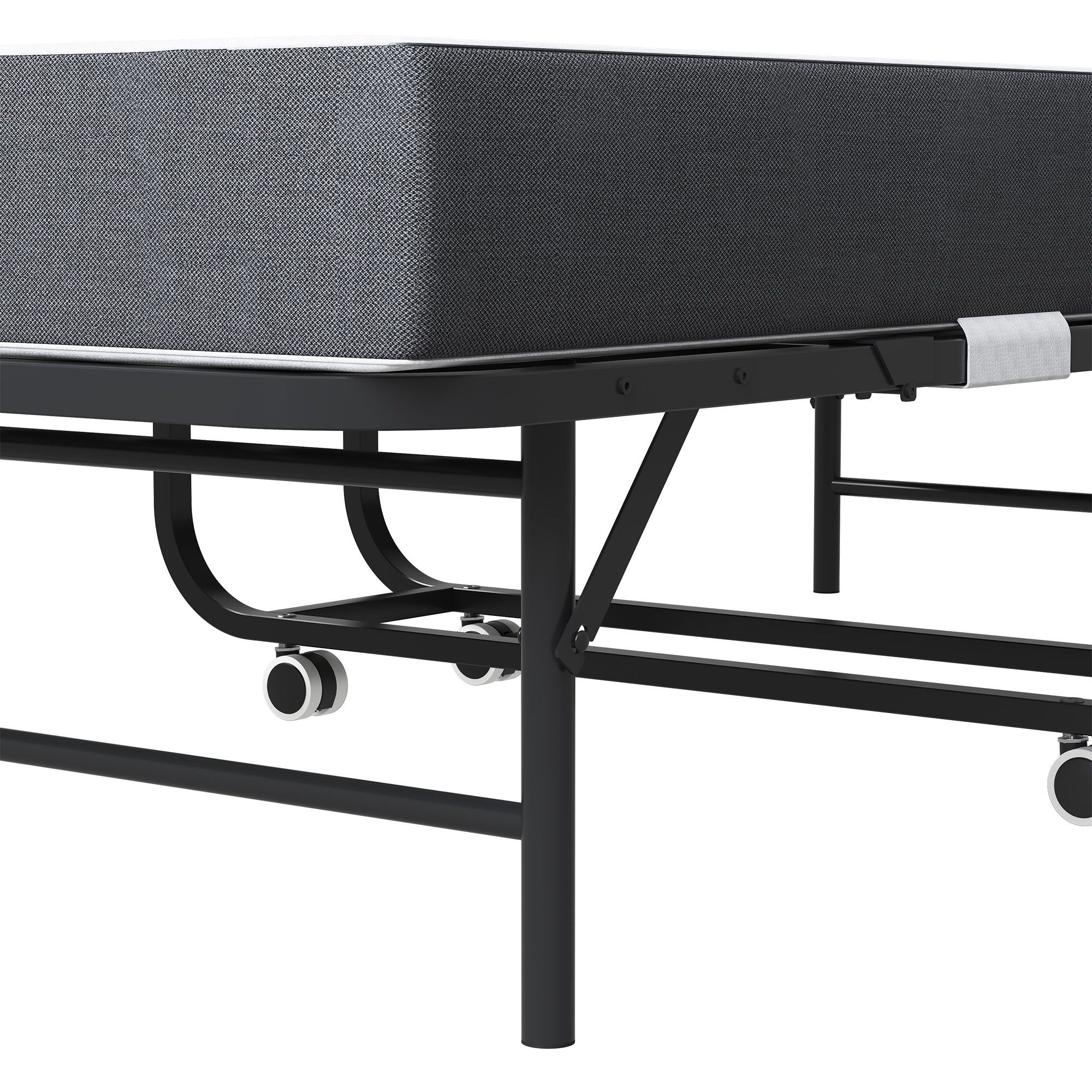 Twin Adjustable Headboard Folding Bed With Memory Foam Mattress, Heavy-Duty Frame Cot For Tall People, Portable Guest On Wheels - Black