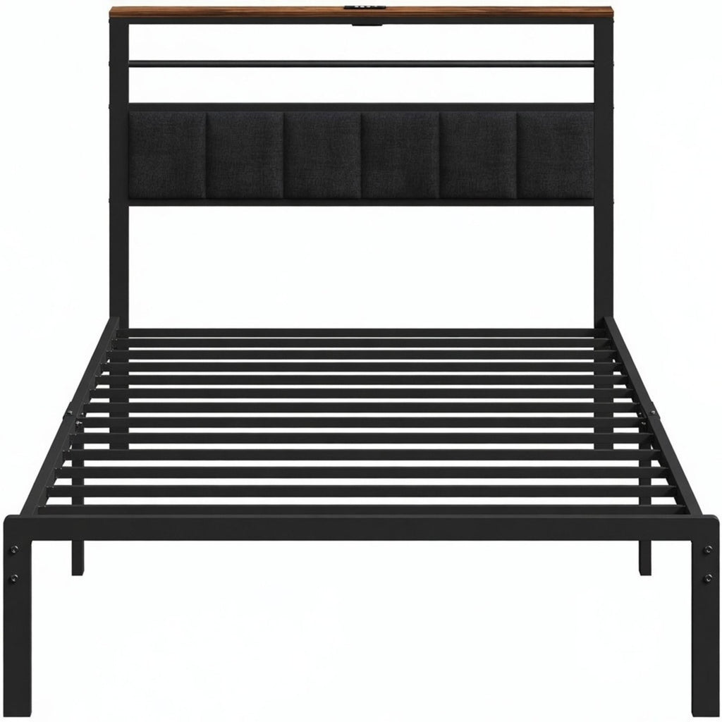 Platform Bed Frame With Charging Station & Headboard Storage