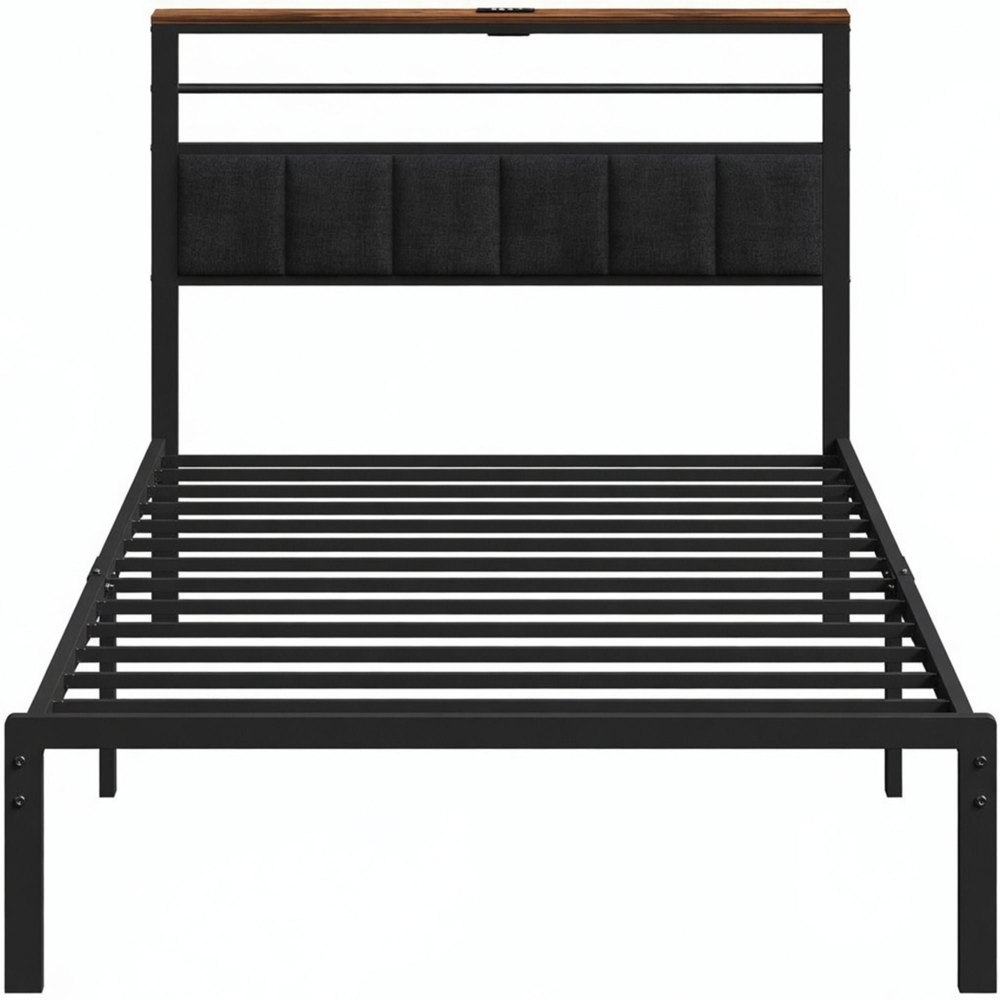 Platform Bed Frame With Charging Station & Headboard Storage