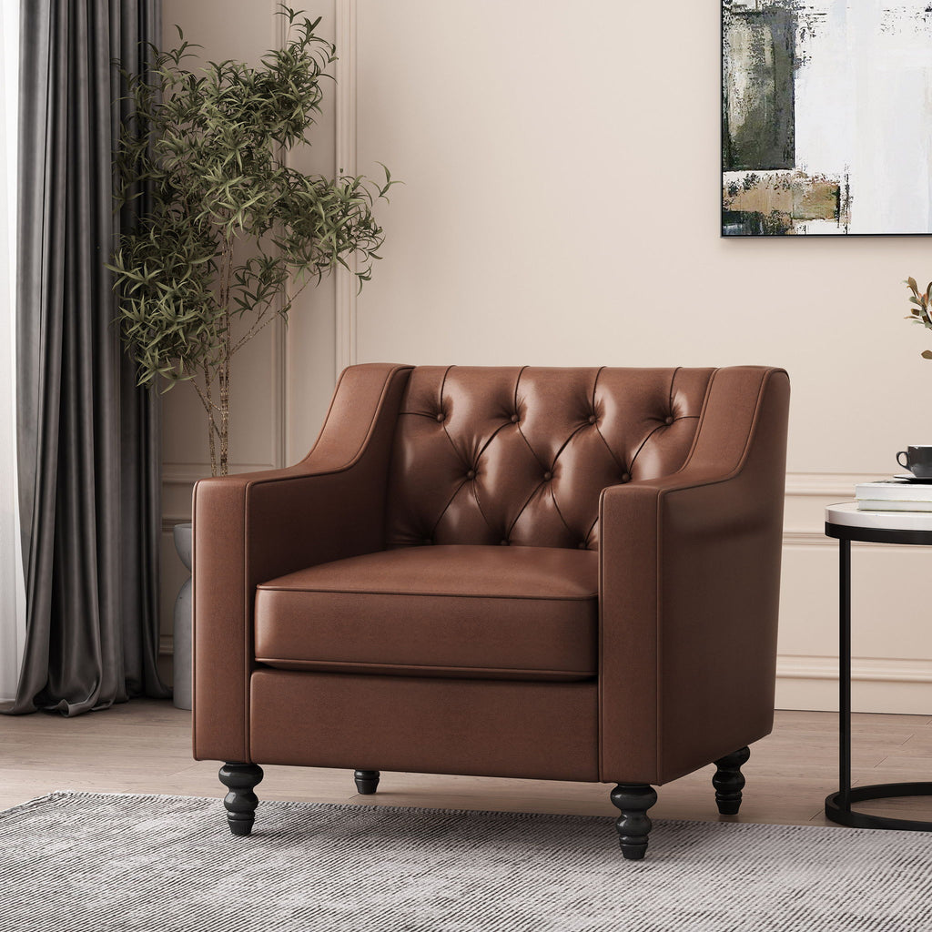 Contemporary Club Chair With Button Tufting And Birch Wood Legs
