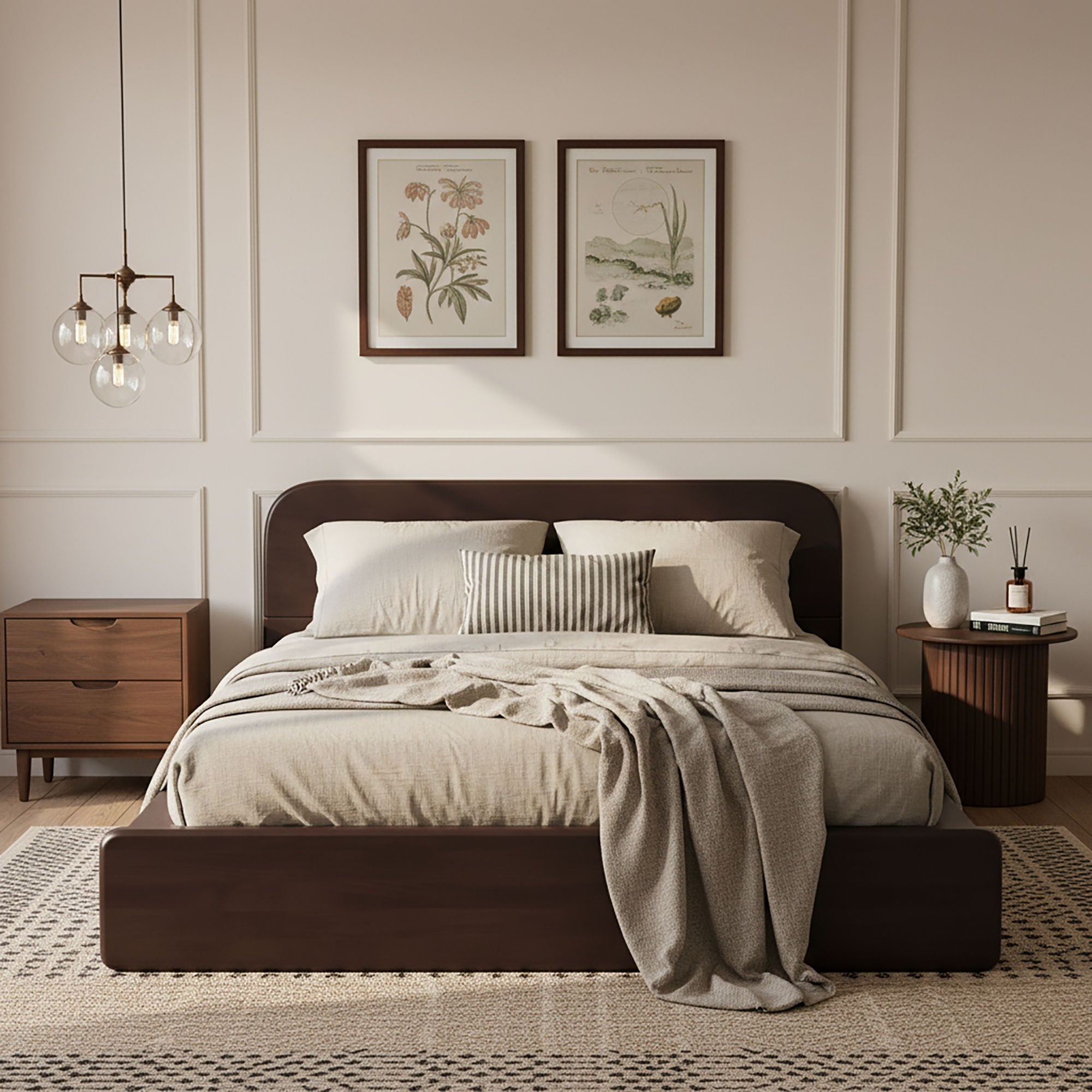 Platform Bed Frame With Rounded Headboard