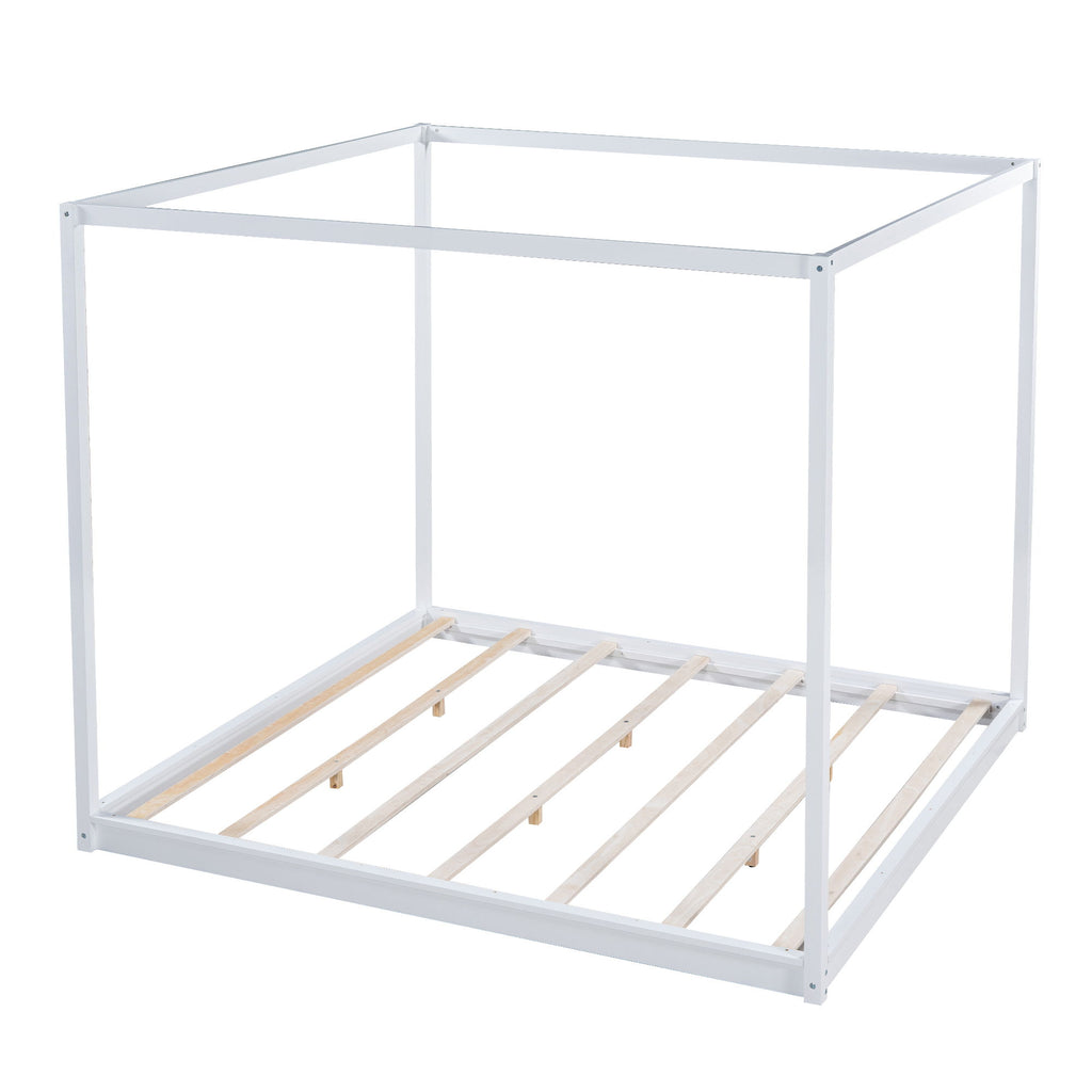 Wood Canopy Platform Bed With Support Legs And Airflow Slats