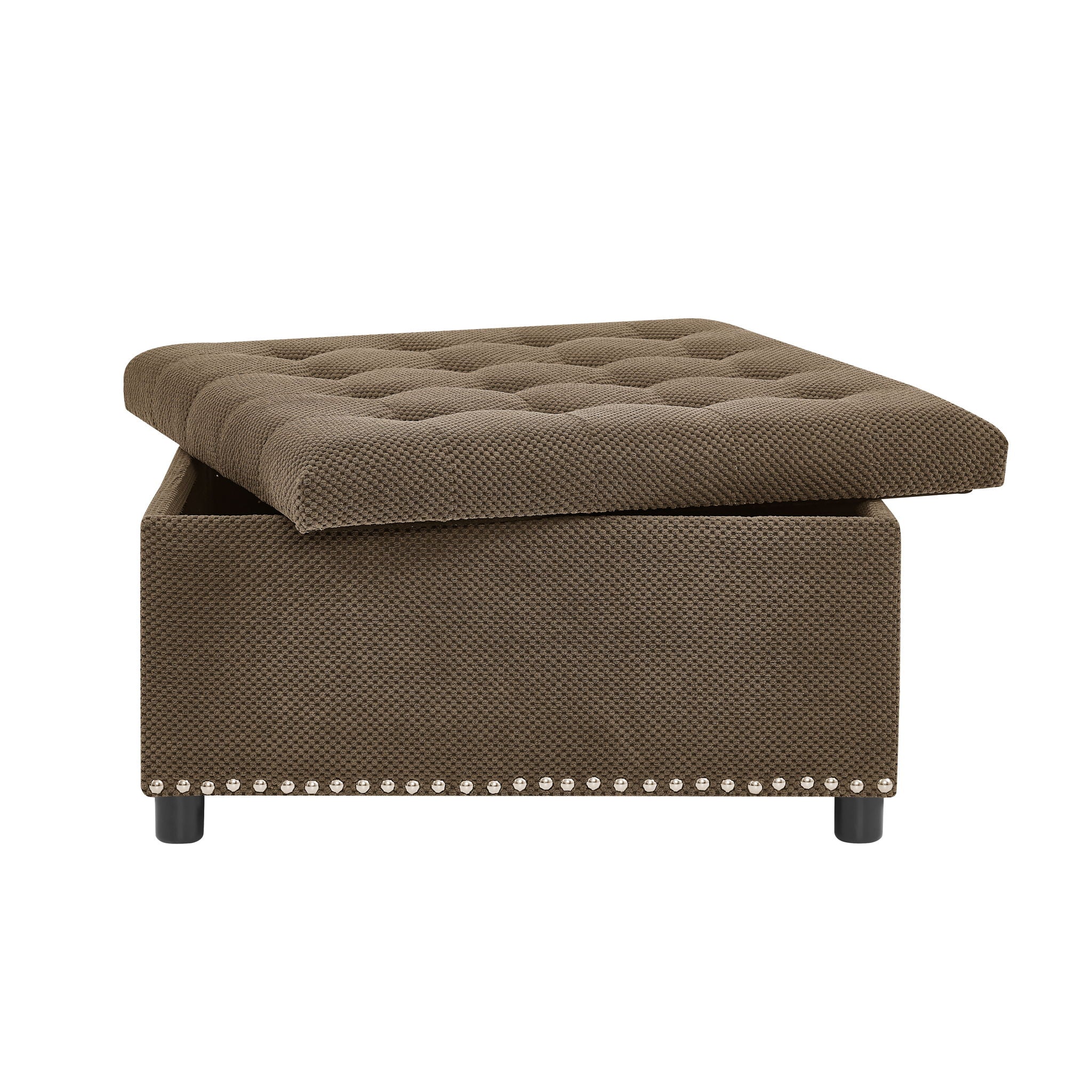 Square Tufted Storage Ottoman With Nailhead Trim