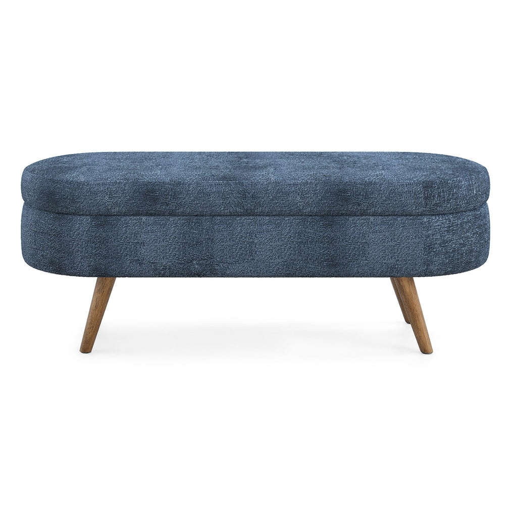 Modern Ottoman Oval Storage Bench With Rubber Wood Legs