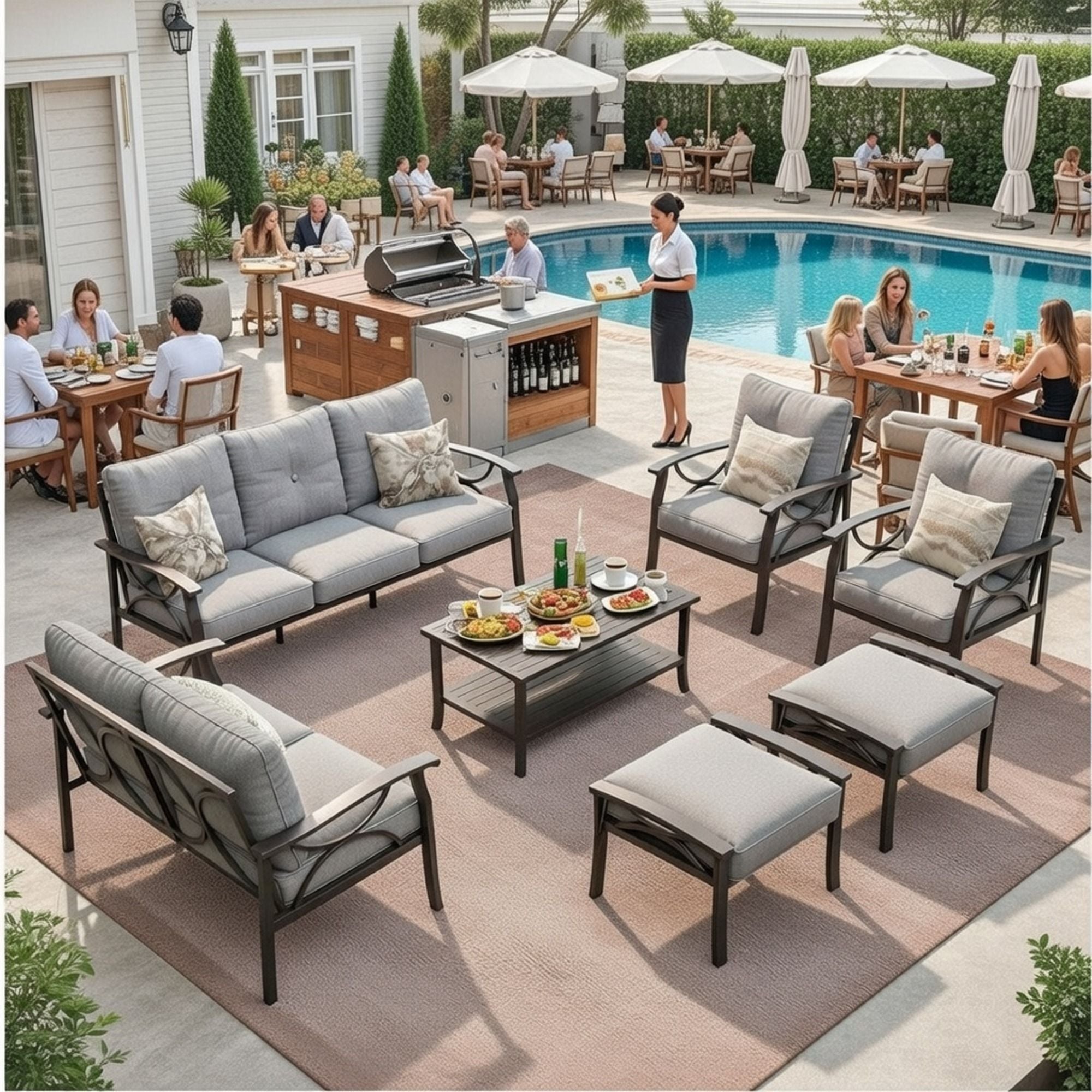 Patio Furniture Set With Coffee Table And Cushions For Backyard