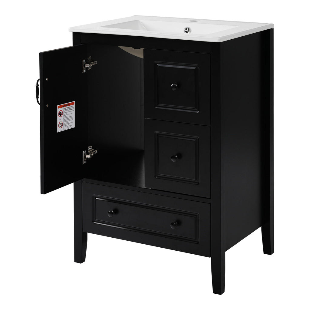 Retro Bathroom Vanity With Sink, Soft Closing Cabinet & Drawers