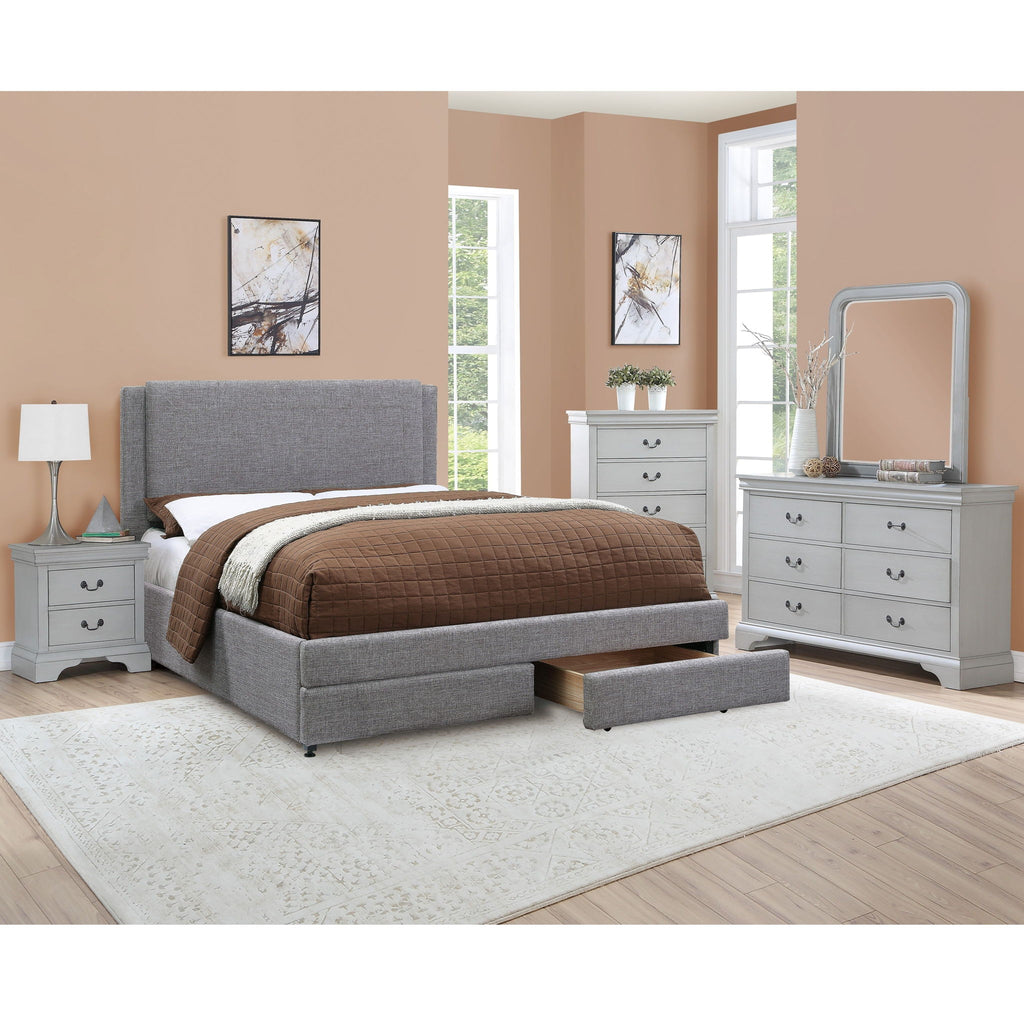 Contemporary Upholstered Bed With Storage Drawers