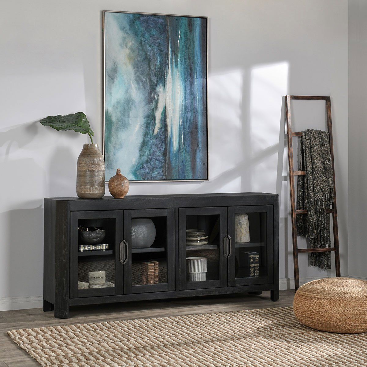 Macarthur - Reclaimed Oak 4 Door Cabinet - Aged Black