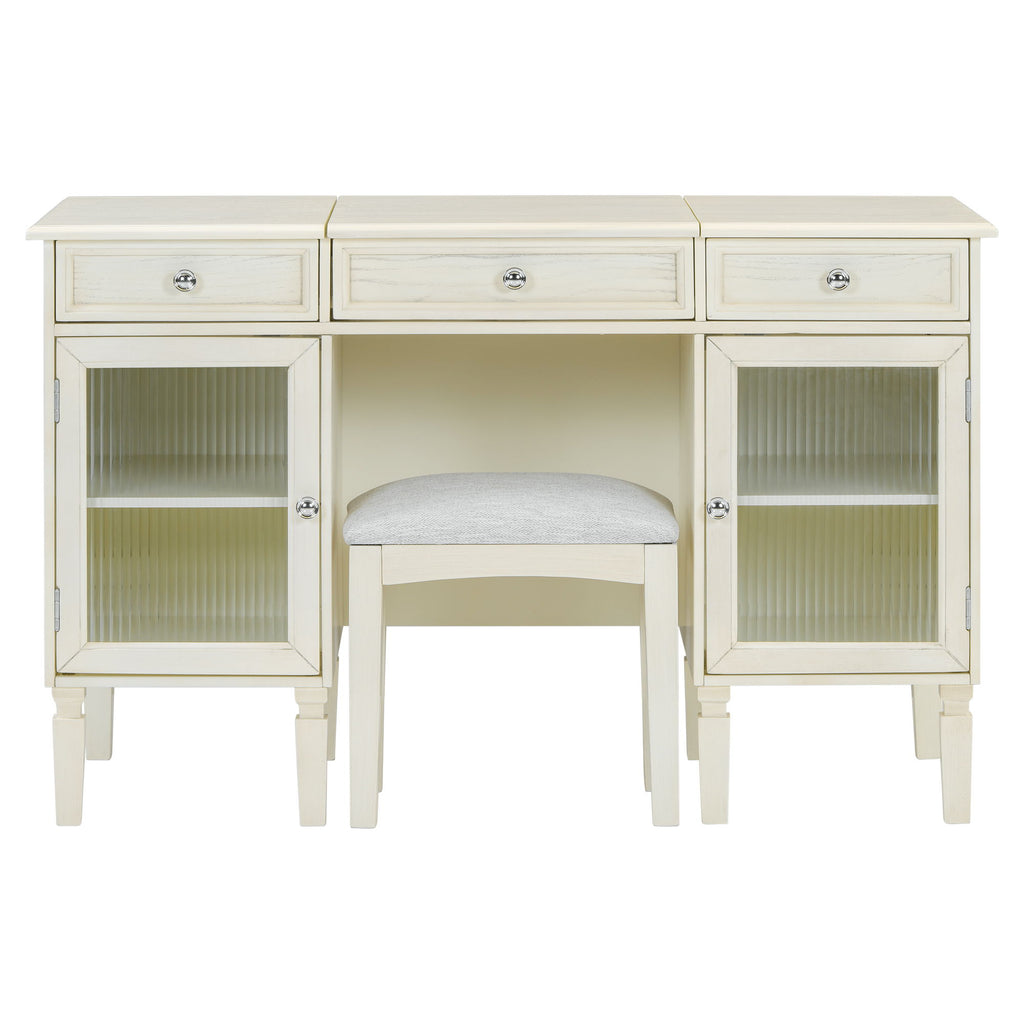 Multi Functional 2 In 1 Vanity Desk With Flip Top Mirror Material - White Oak