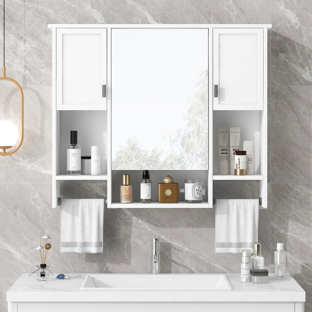 Wall Mounted Bathroom Storage Cabinet With Mirror, Medicine Cabinet With Towel Bar