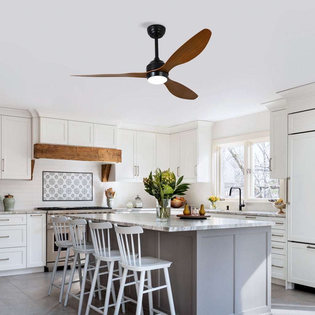 Ceiling Fan With Lights Quiet DC Motor 3 Blade Ceiling Fans 6 Speed Levels, Reversible Ceiling Fan - Matte Black / Wood