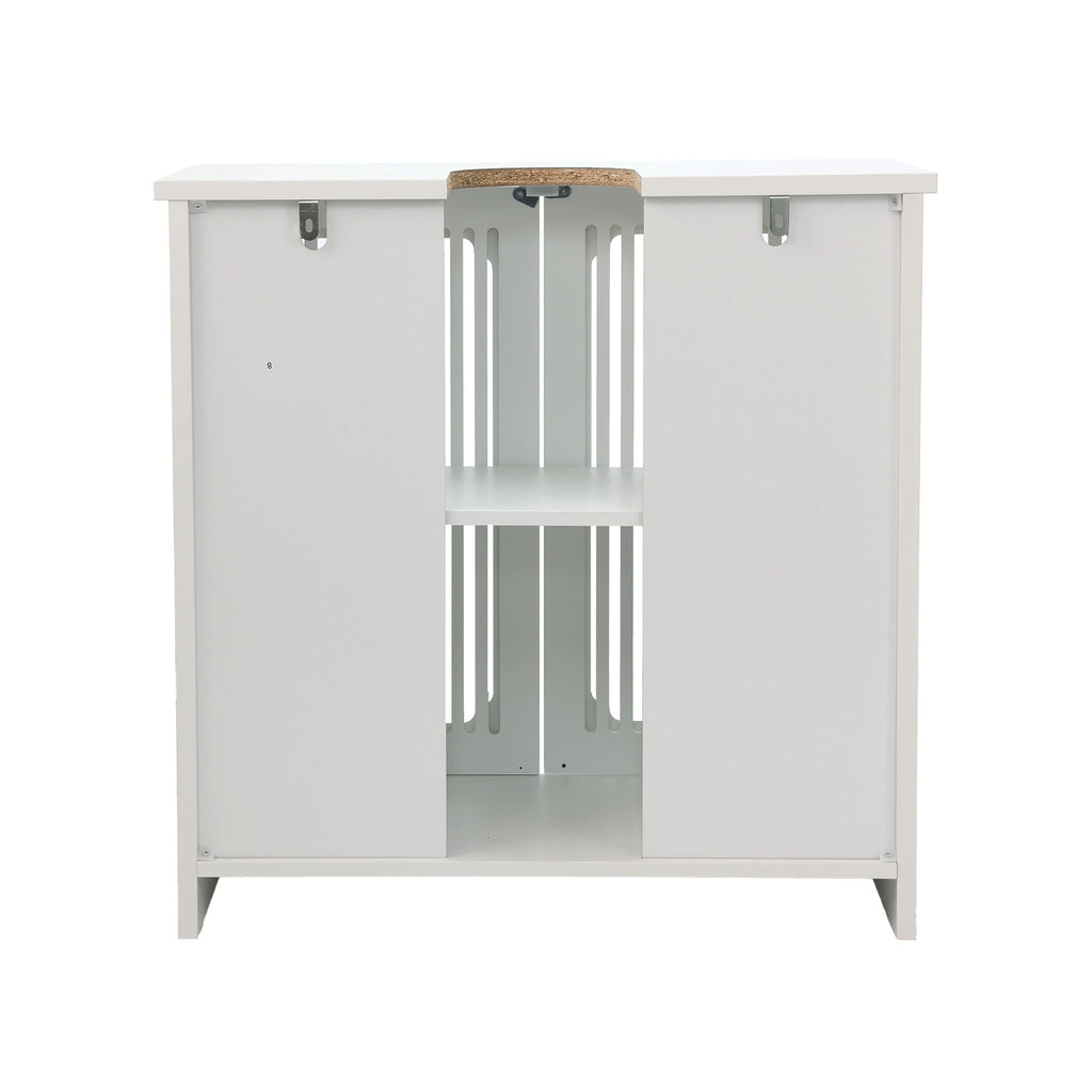Louvered Double Door Floor Standing Bathroom Vanity Cabinet With Adjustable Shelf - White