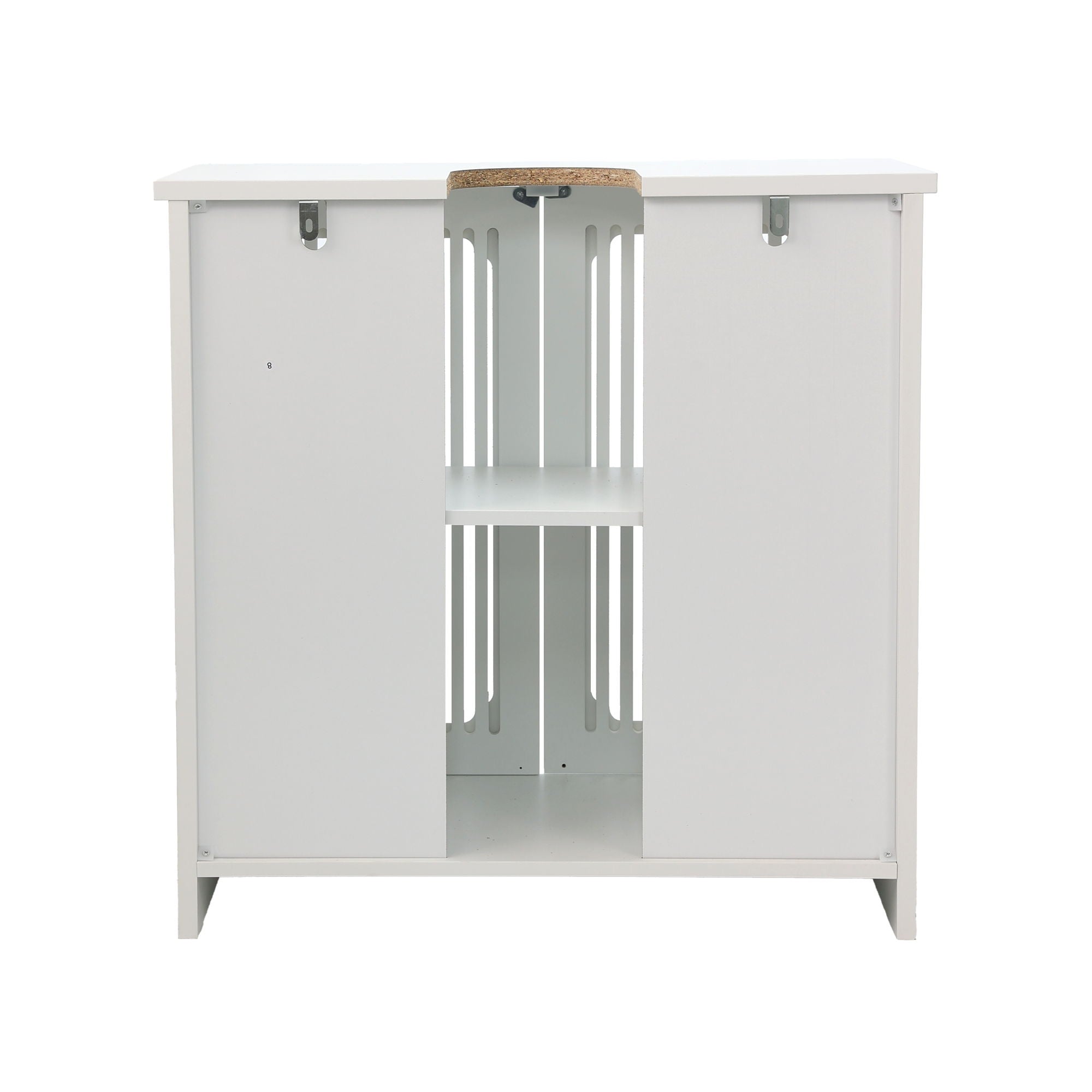 Louvered Double Door Floor Standing Bathroom Vanity Cabinet With Adjustable Shelf - White
