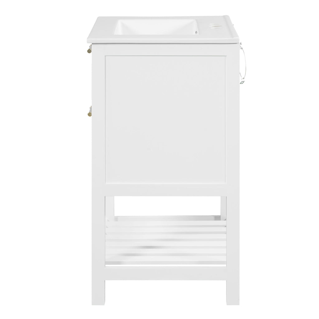 Modern Bathroom Vanity With Integrated Sink, Cabinet With 1 Deep Drawer And 1 Tip-Out Drawer