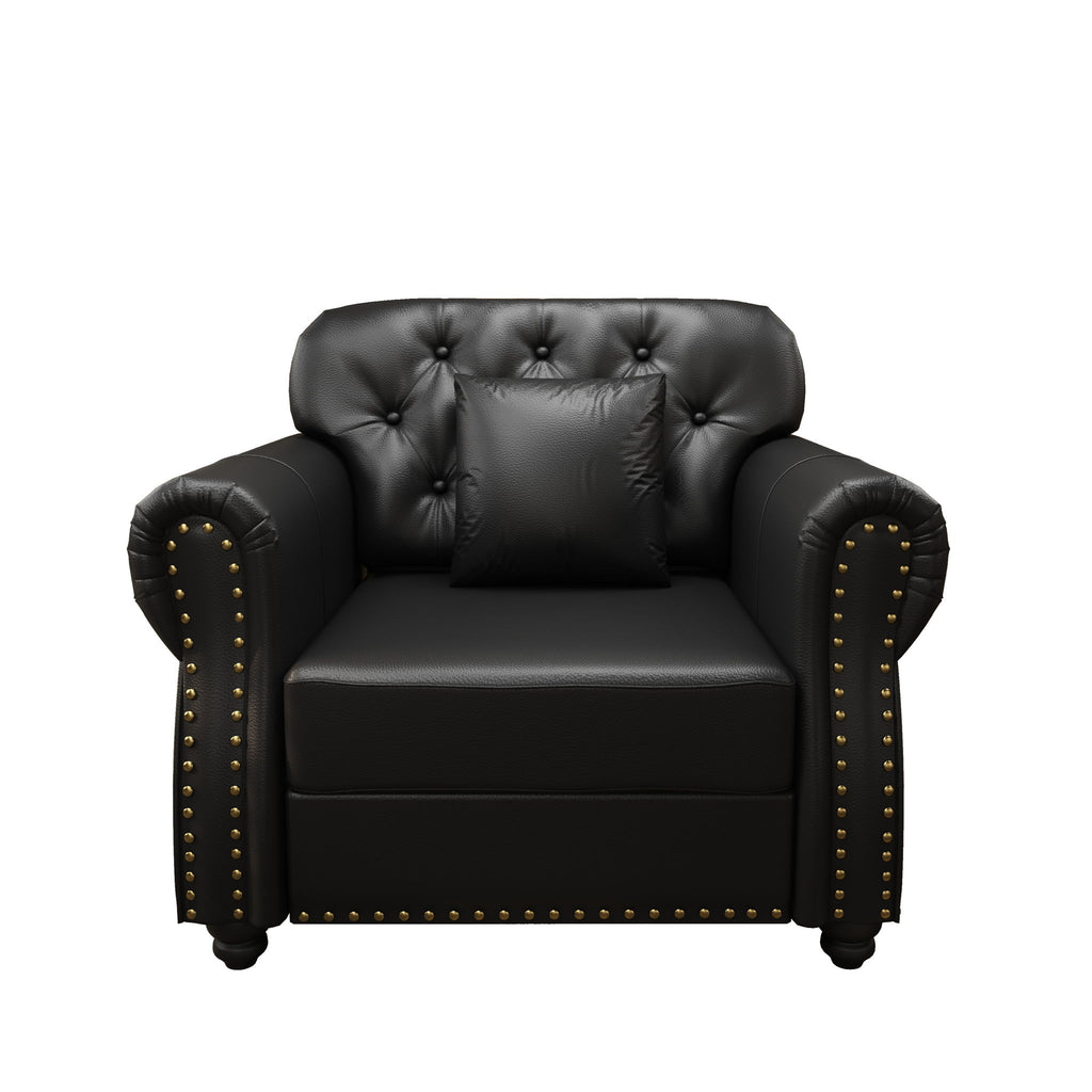 Upholstered Sofa With Nailhead Trim, Rolled Armrests With Ottoman