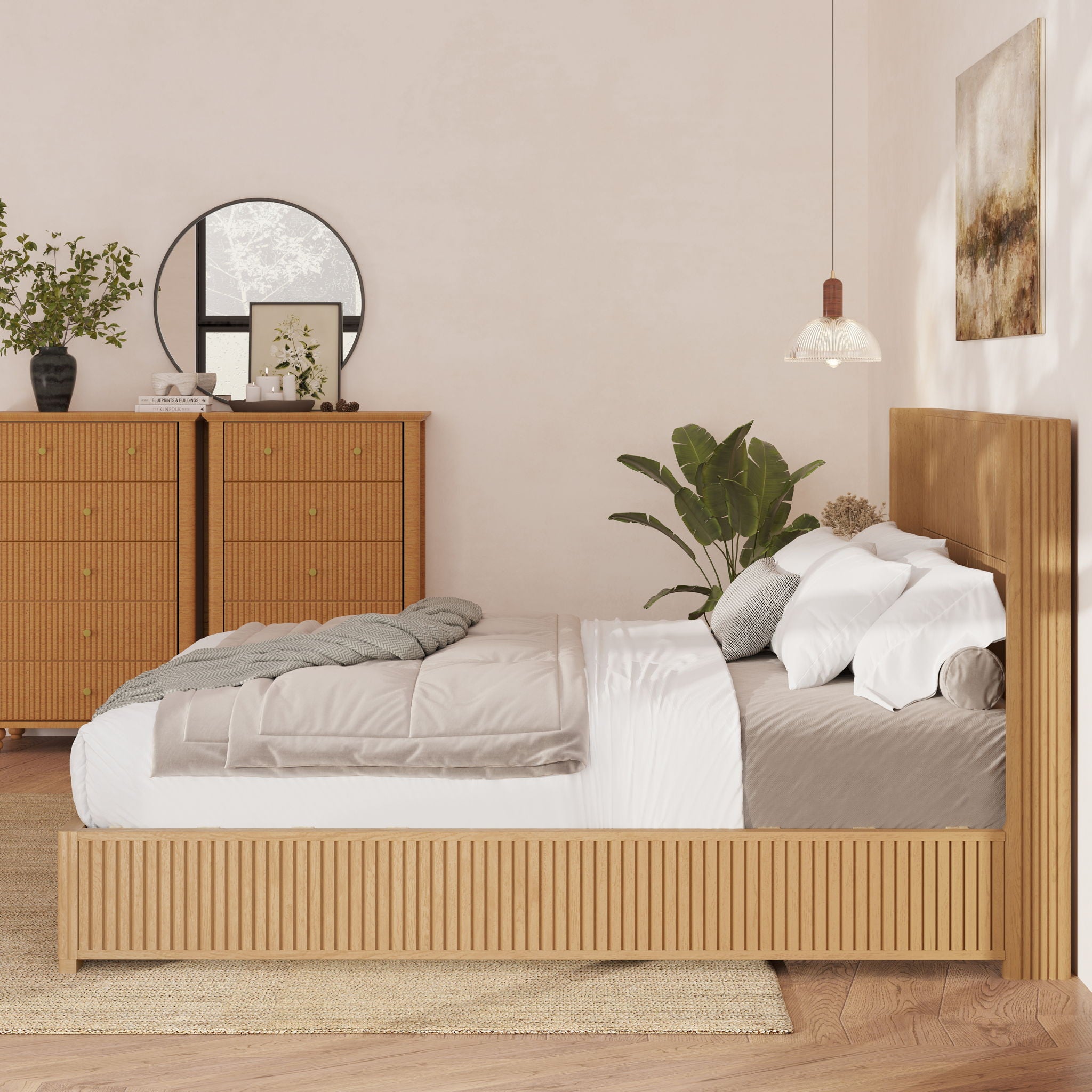 Platform Bed Frame With Headboard, Floor Standing Design