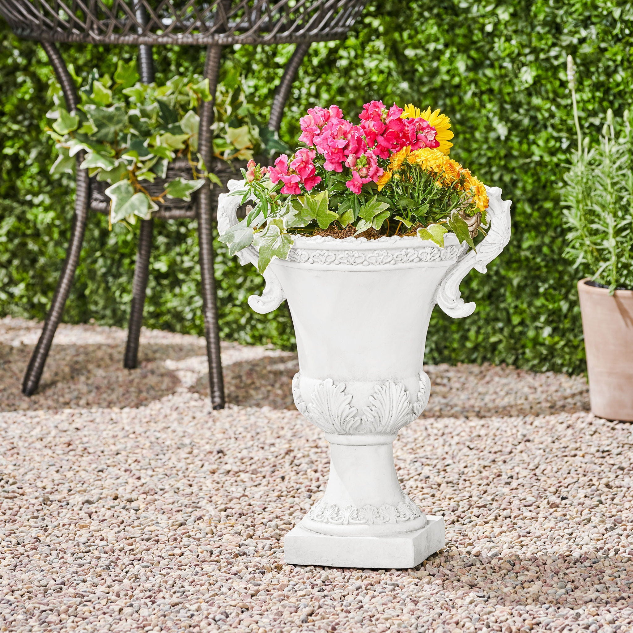 Roman Style Garden Urn Planter - Antique White