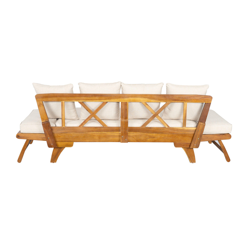 Outdoor Patio Daybed Sofa, 3 Seat Sofa With Foldable Arm 4 Back Pillows