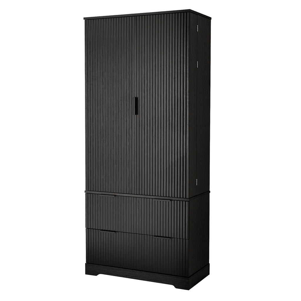 Fluted Kitchen Pantry Cabinet With 2 Large Drawers & 8 Door Spice Rack