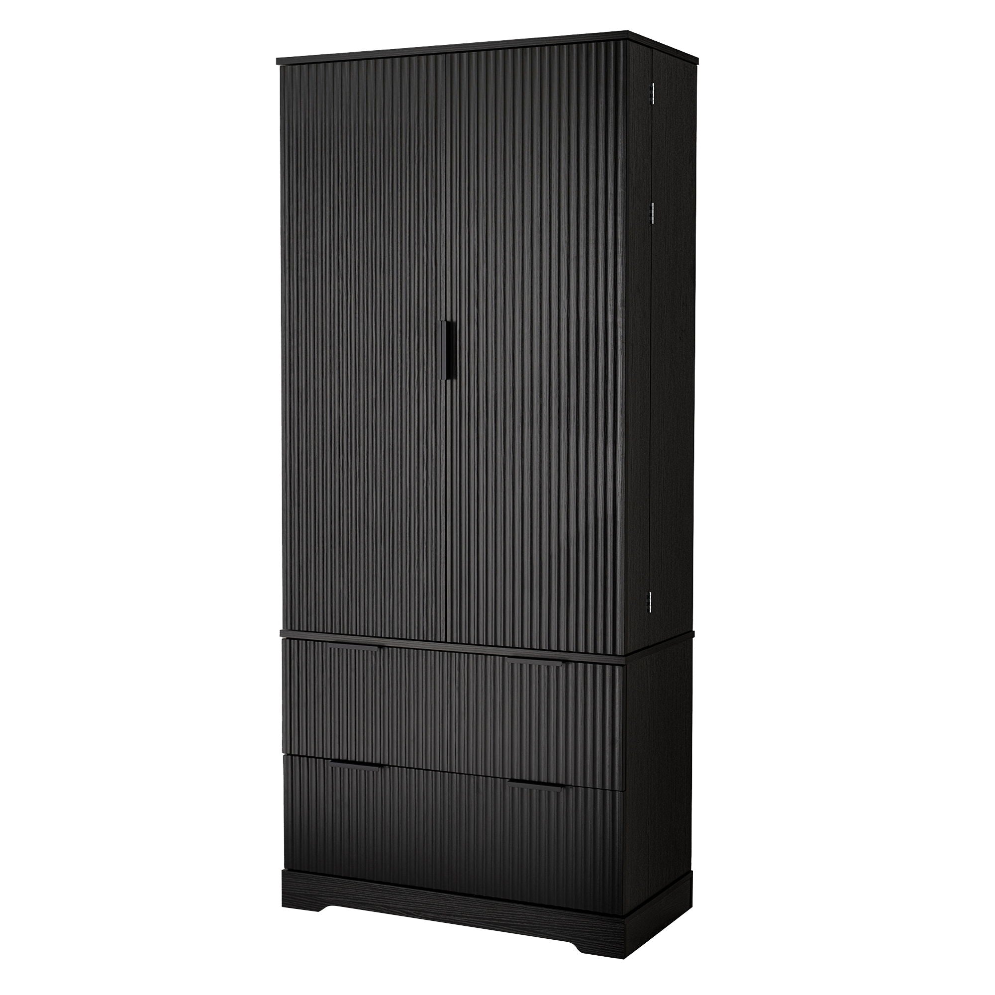 Fluted Kitchen Pantry Cabinet With 2 Large Drawers & 8 Door Spice Rack
