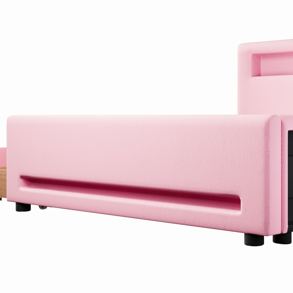 Upholstered Platform Bed With Drawer, LED Light Strip, USB Port