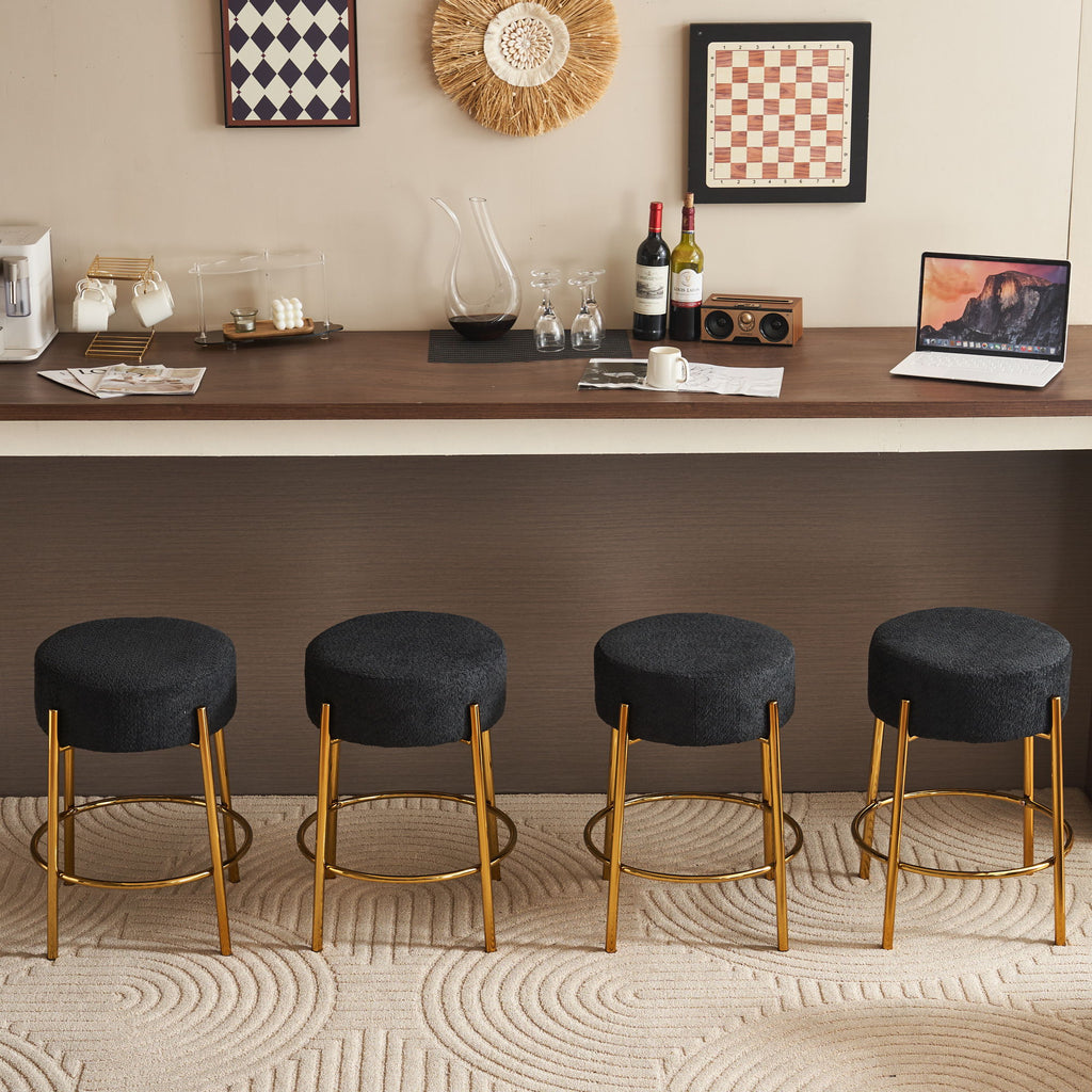 Round Bar Stools (Set of 2), Contemporary Upholstered Dining Stools For Kitchens, Coffee Shops And Bar Stores - Legs