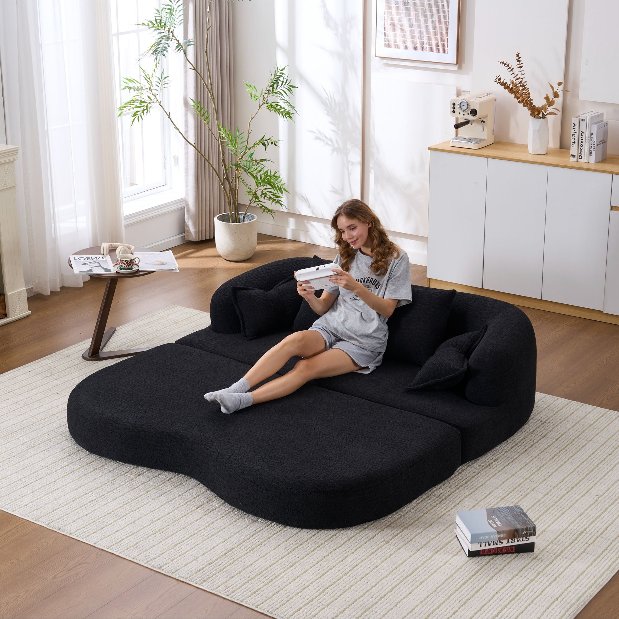 Foldable Sofa Bed, Boneless Couch Convertible Sleeper With 4 Pillows